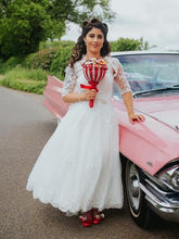 V-neck Lace Pin Up 1950s Tea Length Bridal Gown with Separate Bolero,20101609